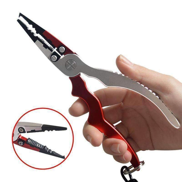 Planet Gates Red Aluminum Alloy Fishing Pliers Split Ring Cutters Fishing Holder Tackle with Sheath & Retractable Tether Combo Hooks Remover