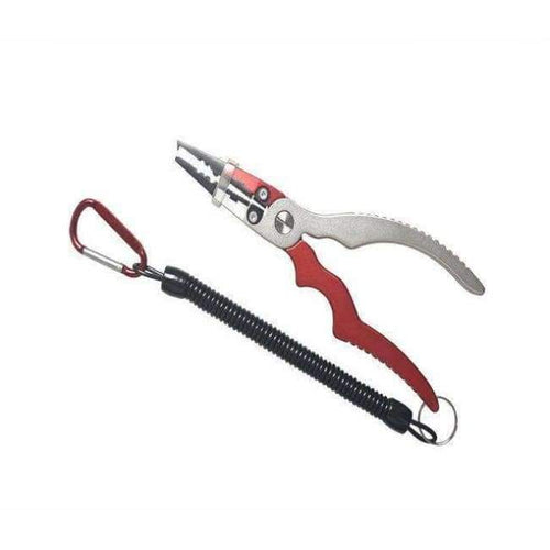 Planet Gates Red Aluminum Alloy Fishing Pliers Split Ring Cutters Fishing Holder Tackle with Sheath & Retractable Tether Combo Hooks Remover