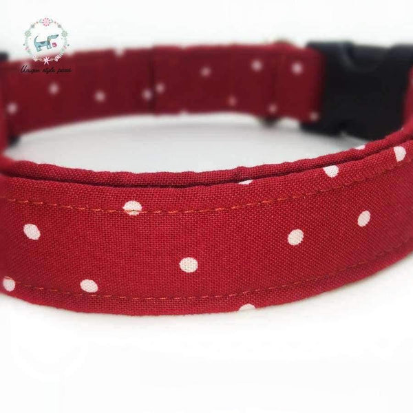 Planet Gates Red and White dot  dog collar set with flower or bow tie  personal custom pet pupply designer product dog &cat necklace XS-XL