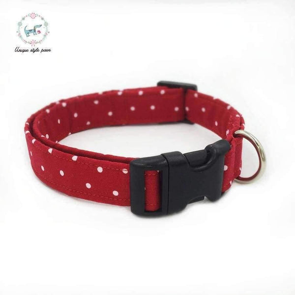 Planet Gates Red and White dot  dog collar set with flower or bow tie  personal custom pet pupply designer product dog &cat necklace XS-XL