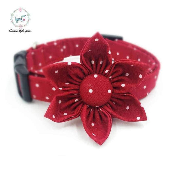 Planet Gates Red and White dot  dog collar set with flower or bow tie  personal custom pet pupply designer product dog &cat necklace XS-XL