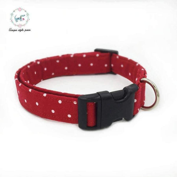 Planet Gates Red and White dot  dog collar set with flower or bow tie  personal custom pet pupply designer product dog &cat necklace XS-XL