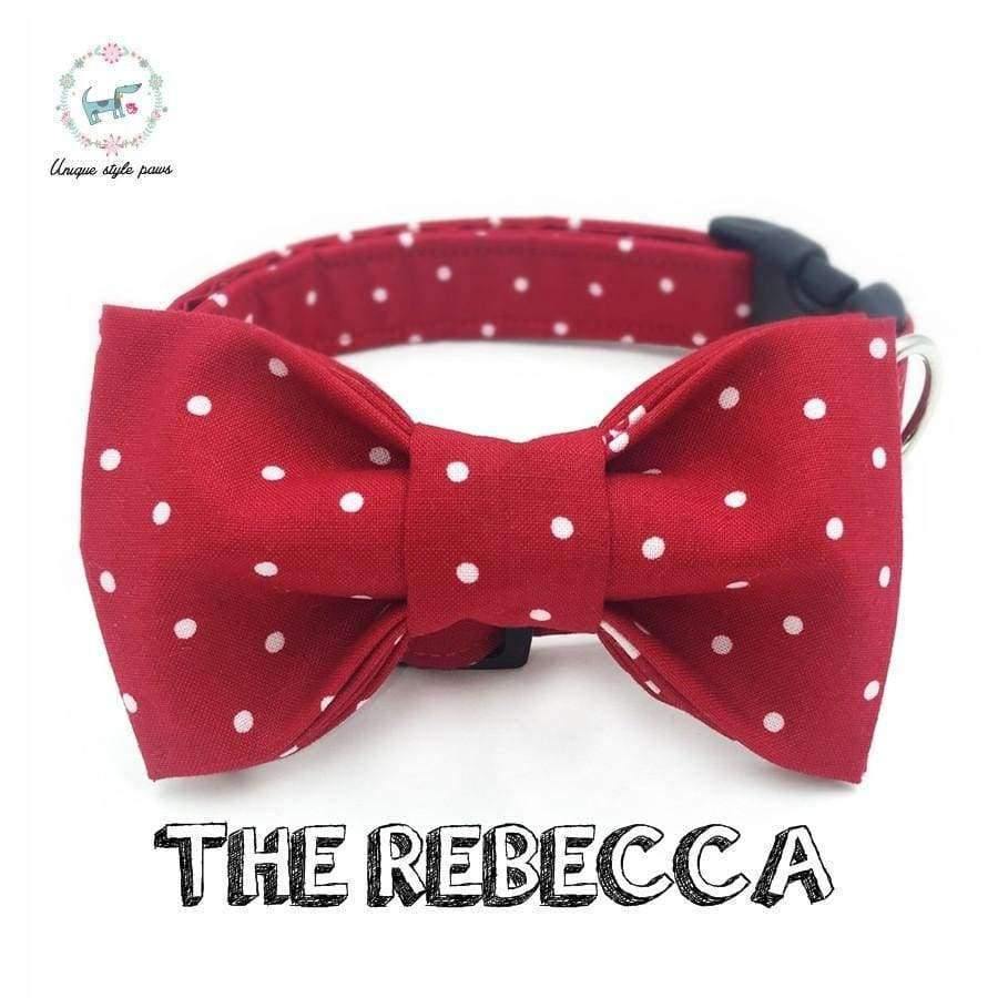 Planet Gates Red and White dot  dog collar set with flower or bow tie  personal custom pet pupply designer product dog &cat necklace XS-XL