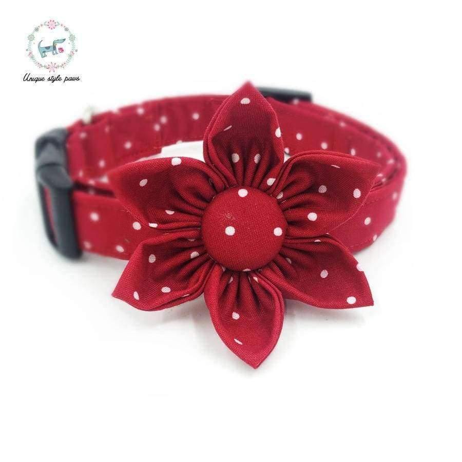 Planet Gates Red and White dot  dog collar set with flower or bow tie  personal custom pet pupply designer product dog &cat necklace XS-XL