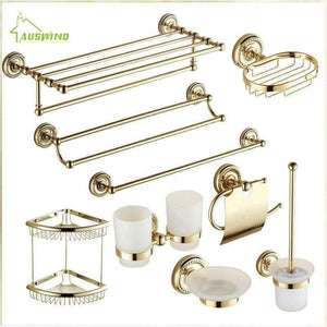 Planet Gates Red Antique Gold Brass Carved Bath Decoration Polished Bathroom Accessories Mounting Bath Hardware Set Bathroom Products
