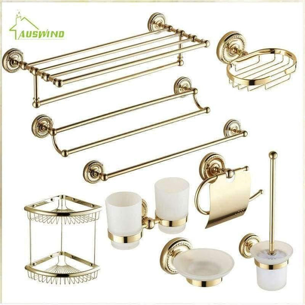 Planet Gates Red Antique Gold Brass Carved Bath Decoration Polished Bathroom Accessories Mounting Bath Hardware Set Bathroom Products
