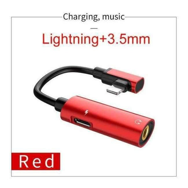 Planet Gates Red Audio Cable for Apple plug 2in1 Fast Charging 3.5mm Audio Converter Adapter for iPhone X XS Max XR 8 Headphone Support MIC