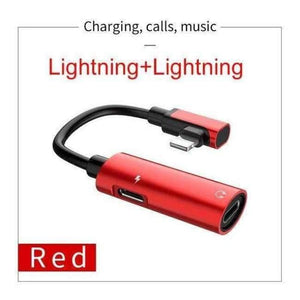 Planet Gates red Audio Cable for Apple plug 2in1 Fast Charging 3.5mm Audio Converter Adapter for iPhone X XS Max XR 8 Headphone Support MIC