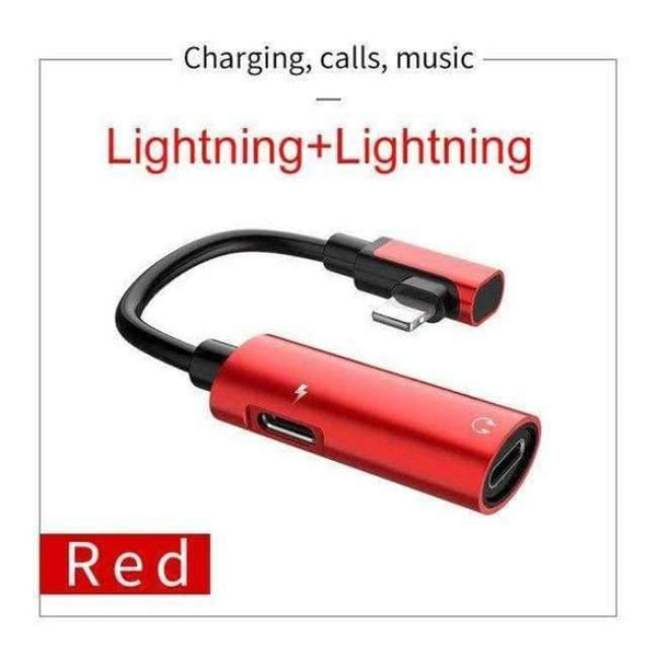Planet Gates red Audio Cable for Apple plug 2in1 Fast Charging 3.5mm Audio Converter Adapter for iPhone X XS Max XR 8 Headphone Support MIC