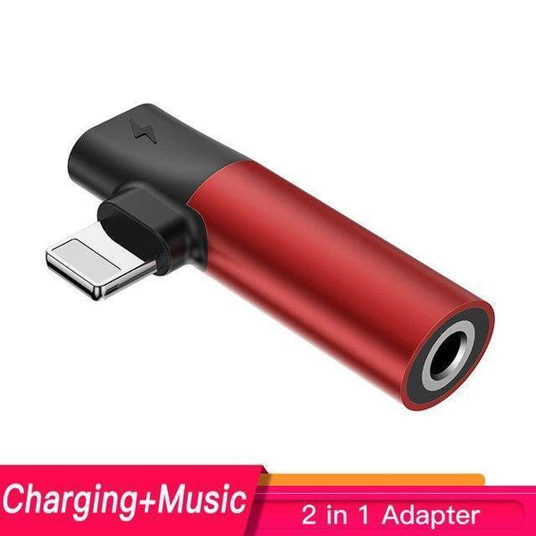 Planet Gates Red Baseus 2 in 1 Audio Adapter for iPhone Xs Max XR Xs X 8 Converter to 3.5mm Aux Jack Earphone Splitter Extension Charging Adapter