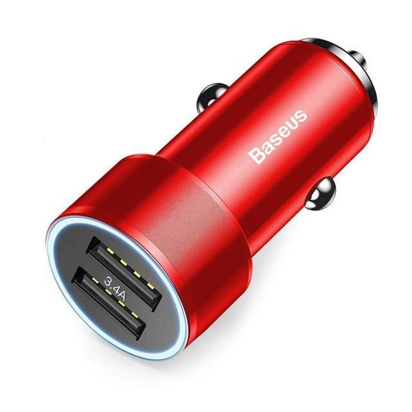 Planet Gates Red Baseus 3.4A Dual USB Car Charger For iPhone xs Samsung Xiaomi iPad 2 Port LED Car Mobile Phone Charger Fast Car Charging Charger