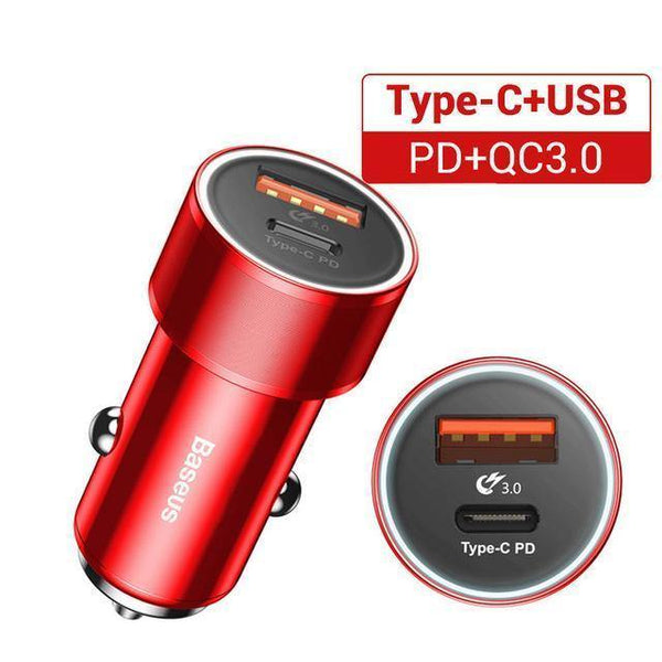 Planet Gates Red Baseus 36w USB Car Charger Quick Charge 3.0 QC QC3.0 Type C PD Fast Car Charging Charger For iPhone Samsung Xiaomi Mobile Phone