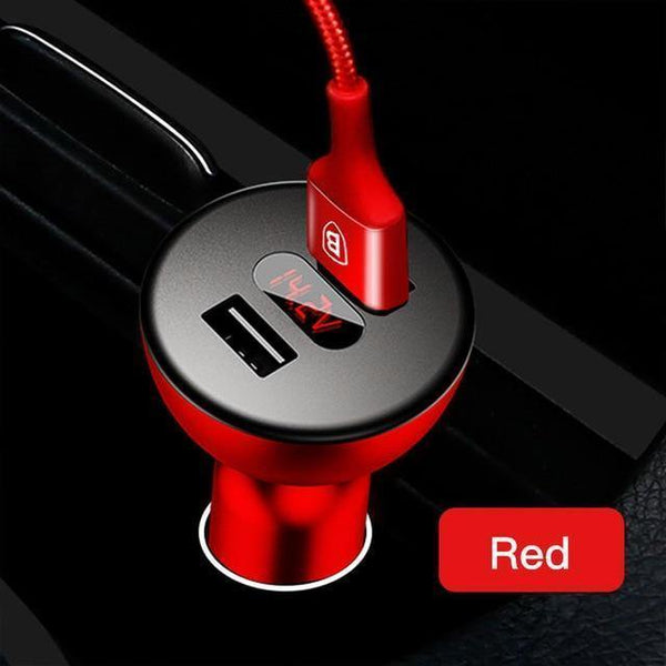 Planet Gates Red Baseus Car Charger Digital LED Display Mobile Phone Charger Dual USB Car Phone Charger for iPhone Samsung Tablet Travel Adapter