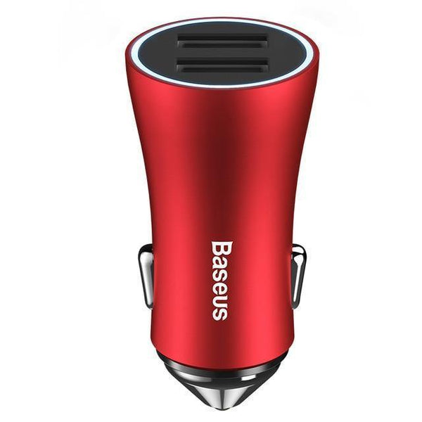 Planet Gates Red Baseus LED Car USB Charger For iPhone Samsung Xiaomi 2.4A Fast Charge Adapter Metal Mini USB Car-Charger For Mobile Phone