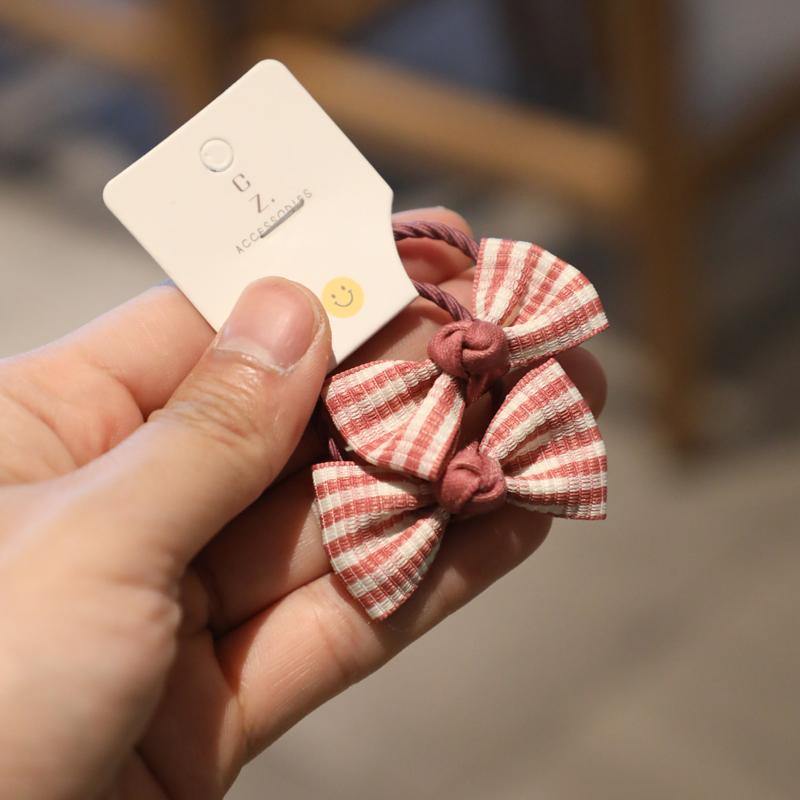 2PCS New Cute Fabric Stripe Bowknot Hair Circle Elastic Hair Bands Girls Women Barrette Hair Accessories Princess Headwear