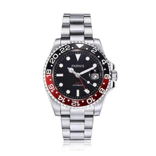 Planet Gates red black  bezel Parnis 40mm Mechanical Watches GMT Sapphire Crystal Man Watch 2018 Diver Watch Automatic relogio masculino Role Luxury Watch Men