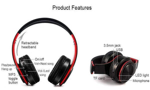 Planet Gates red black / China Wireless Bluetooth Earphones Headset Stereo Headphones Earphones with Microphone /TF Card for Mobile Phone Music