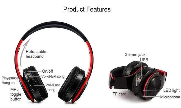 Planet Gates red black / China Wireless Bluetooth Earphones Headset Stereo Headphones Earphones with Microphone /TF Card for Mobile Phone Music