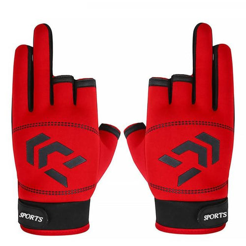 Planet Gates Red black / Czech Republic 1 Pair Fishing Gloves Men Women Outdoor Fishing Anti-slip 3 Cut Finger Sports Fish Equipment Angling SBR Gloves