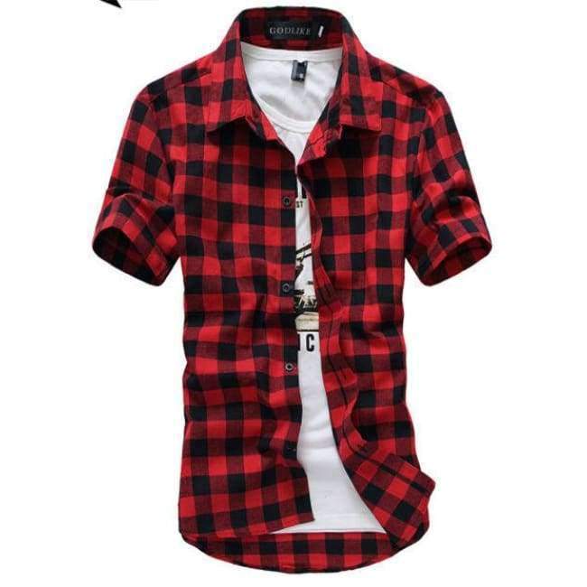 Planet Gates Red And Black Plaid Shirt Men Shirts 2017 New Summer Spring Fashion Chemise Homme Mens Dress Shirts Short Sleeve Shirt Men