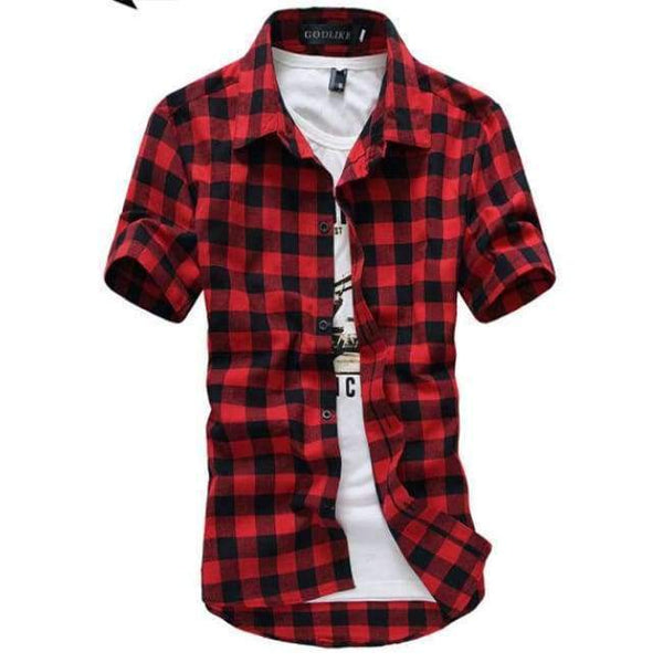 Planet Gates Red Black / M Red And Black Plaid Shirt Men Shirts 2017 New Summer Spring Fashion Chemise Homme Mens Dress Shirts Short Sleeve Shirt Men