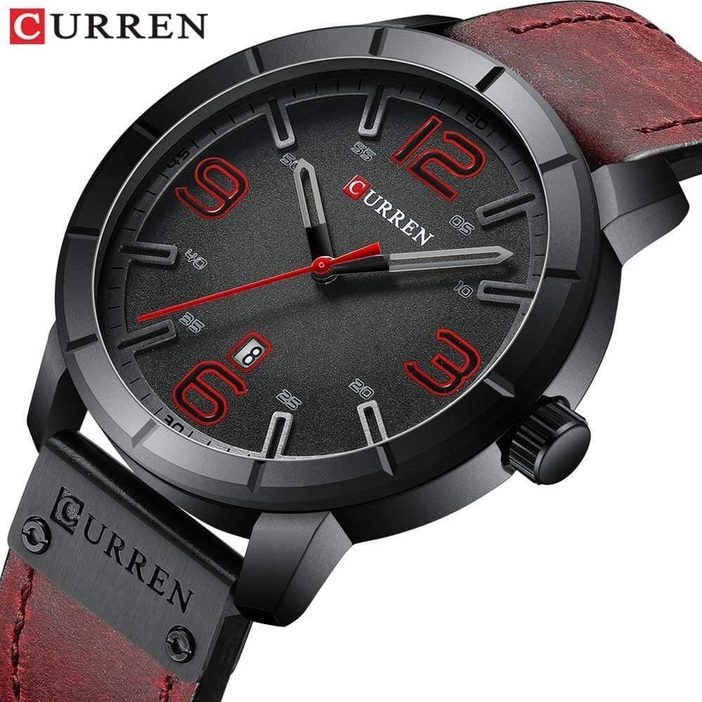 Planet Gates red black watch Men's Quartz Wristwatches Male Clock Top Brand Luxury Reloj Hombres Leather Wrist Watches with Calendar