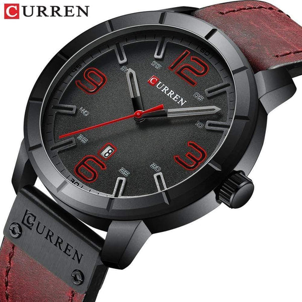 Planet Gates red black watch Men's Quartz Wristwatches Male Clock Top Brand Luxury Reloj Hombres Leather Wrist Watches with Calendar