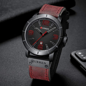 Planet Gates red black watch Men's Quartz Wristwatches Male Clock Top Brand Luxury Reloj Hombres Leather Wrist Watches with Calendar