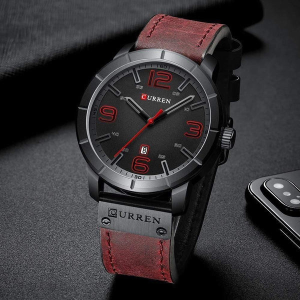 Planet Gates red black watch Men's Quartz Wristwatches Male Clock Top Brand Luxury Reloj Hombres Leather Wrist Watches with Calendar