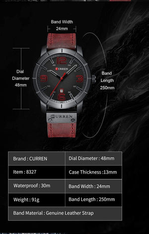 Planet Gates red black watch Men's Quartz Wristwatches Male Clock Top Brand Luxury Reloj Hombres Leather Wrist Watches with Calendar