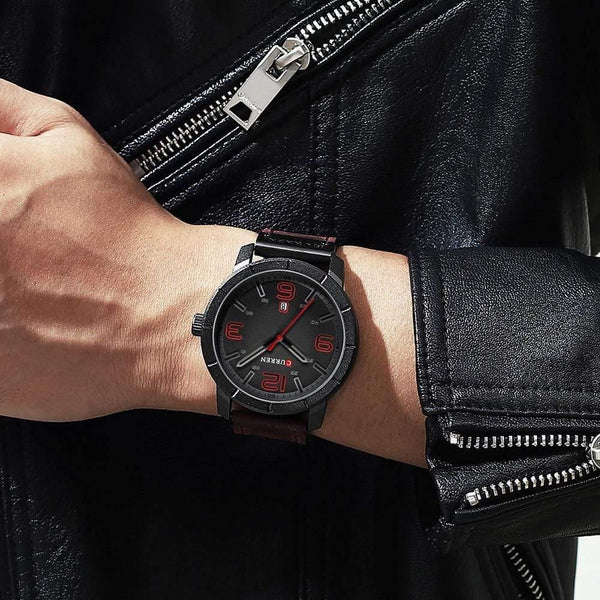 Planet Gates red black watch Men's Quartz Wristwatches Male Clock Top Brand Luxury Reloj Hombres Leather Wrist Watches with Calendar