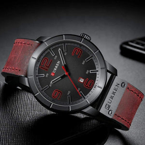 Planet Gates red black watch Men's Quartz Wristwatches Male Clock Top Brand Luxury Reloj Hombres Leather Wrist Watches with Calendar