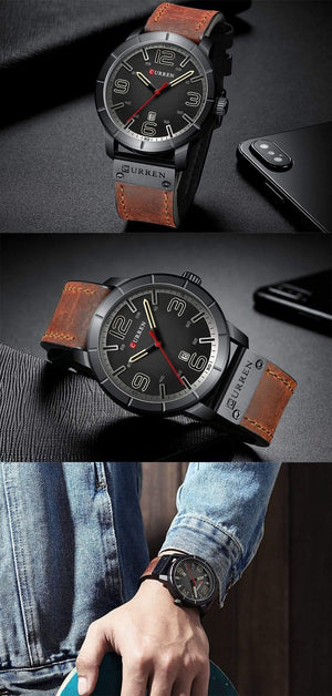 Planet Gates red black watch Men's Quartz Wristwatches Male Clock Top Brand Luxury Reloj Hombres Leather Wrist Watches with Calendar