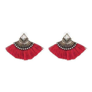 Planet Gates Red Bohemia Dangle Drop Earrings Women Accessories Fan Shaped Cotton Handmade Tassels Fringed Earrings Ethnic Jewelry