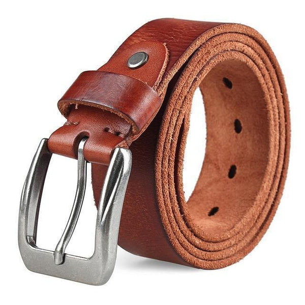 Planet Gates Red brown / 150cm Leather  Casual High Quality Belt Vintage Design Pin Buckle Genuine Leather Belts Male Waistband Cummerbund