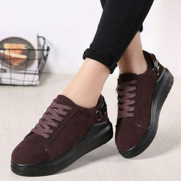Planet Gates Red Brown / 5 PINSEN 2017 Autumn Women Flats Women Leather Suede Lace up Platform Sneakers Thick Heel Casual Boat Shoes Ladies Oxfords Shoes