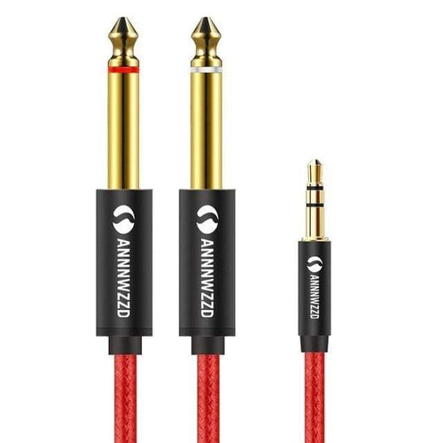 Planet Gates Red / China / 5m Audio Cable 3.5mm to Double 6.35mm Aux Cable 2 mono 6.5 Jack to 3.5 Male  for Phone to Mixer Amplifier 6.35 Adapter