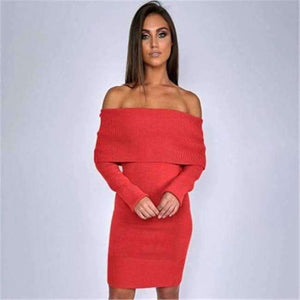 Planet Gates Red / China European And American Autumn And Winter Collar Collar Off-shoulder Sexy Slim Sweater Skirt Knitted Sweater Women