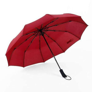 Planet Gates Red / China Fully-automatic Three Folding Male Commercial Compact Large Strong Frame Windproof 10Ribs Gentle Black Umbrellas