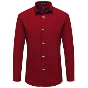 Planet Gates Red / China M 50kgto55kg VISADA JAUNA Men's Shirts 2017 Autumn New Arrival British Style Casual Long Sleeve Solid Male Business Slim Fit Shirt 4XL N511