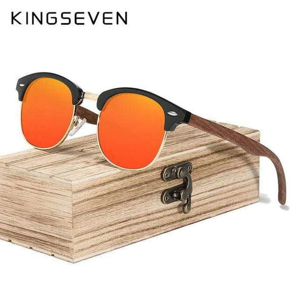 Planet Gates Red / China Retro Fashion Style Handmade Black Walnut Wooden Sunglasses Men Women 100%Polarized UV400  Lens Semi-Rimless Eyewear