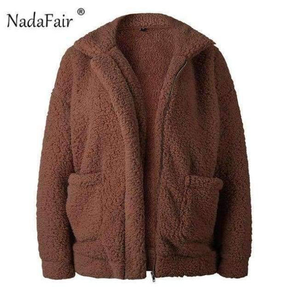 Planet Gates Red coffee / S Fleece faux shearling jacket coat women autumn winter warm thick teddy coat female casual overcoat oversize outerwear