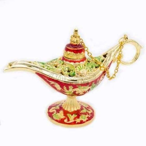 Planet Gates Red Colorful Metal Aladdin Magic Lamp Retro Wishing Oil Lamp Aladdin Genie Lamp Incense Burner Home Decor Gift Child Toy