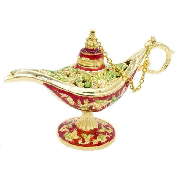 Planet Gates Red Colorful Metal Aladdin Magic Lamp Retro Wishing Oil Lamp Aladdin Genie Lamp Incense Burner Home Decor Gift Child Toy