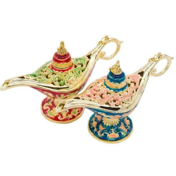 Planet Gates Red Colorful Metal Aladdin Magic Lamp Retro Wishing Oil Lamp Aladdin Genie Lamp Incense Burner Home Decor Gift Child Toy