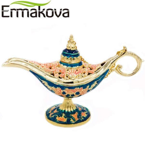 Planet Gates Red Colorful Metal Aladdin Magic Lamp Retro Wishing Oil Lamp Aladdin Genie Lamp Incense Burner Home Decor Gift Child Toy