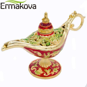 Planet Gates Red Colorful Metal Aladdin Magic Lamp Retro Wishing Oil Lamp Aladdin Genie Lamp Incense Burner Home Decor Gift Child Toy