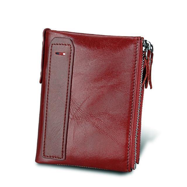 Planet Gates Crazy Horse Genuine Leather Men Wallets Credit Business Card Holders Double Zipper Cowhide Leather Wallet Purse Carteira