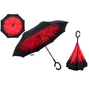 Planet Gates Red Daisy Folding Reverse Umbrella Double Layer Inverted Windproof  Rain Car Umbrellas For Women