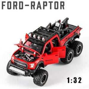 Planet Gates Red Diecast 1:24 Alloy Car Model Ford F150 Beast Raptor Off-Road Big Size Wheel Metal Vehicle Pull Back Gifts for Children Boys Toys